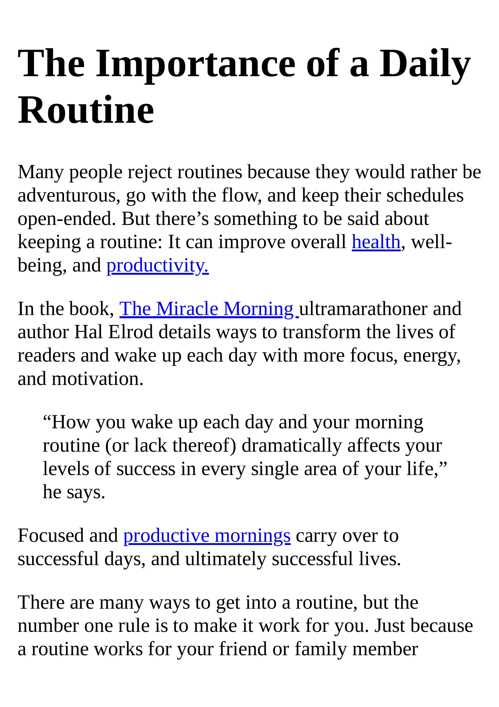 The importance of a daily routine