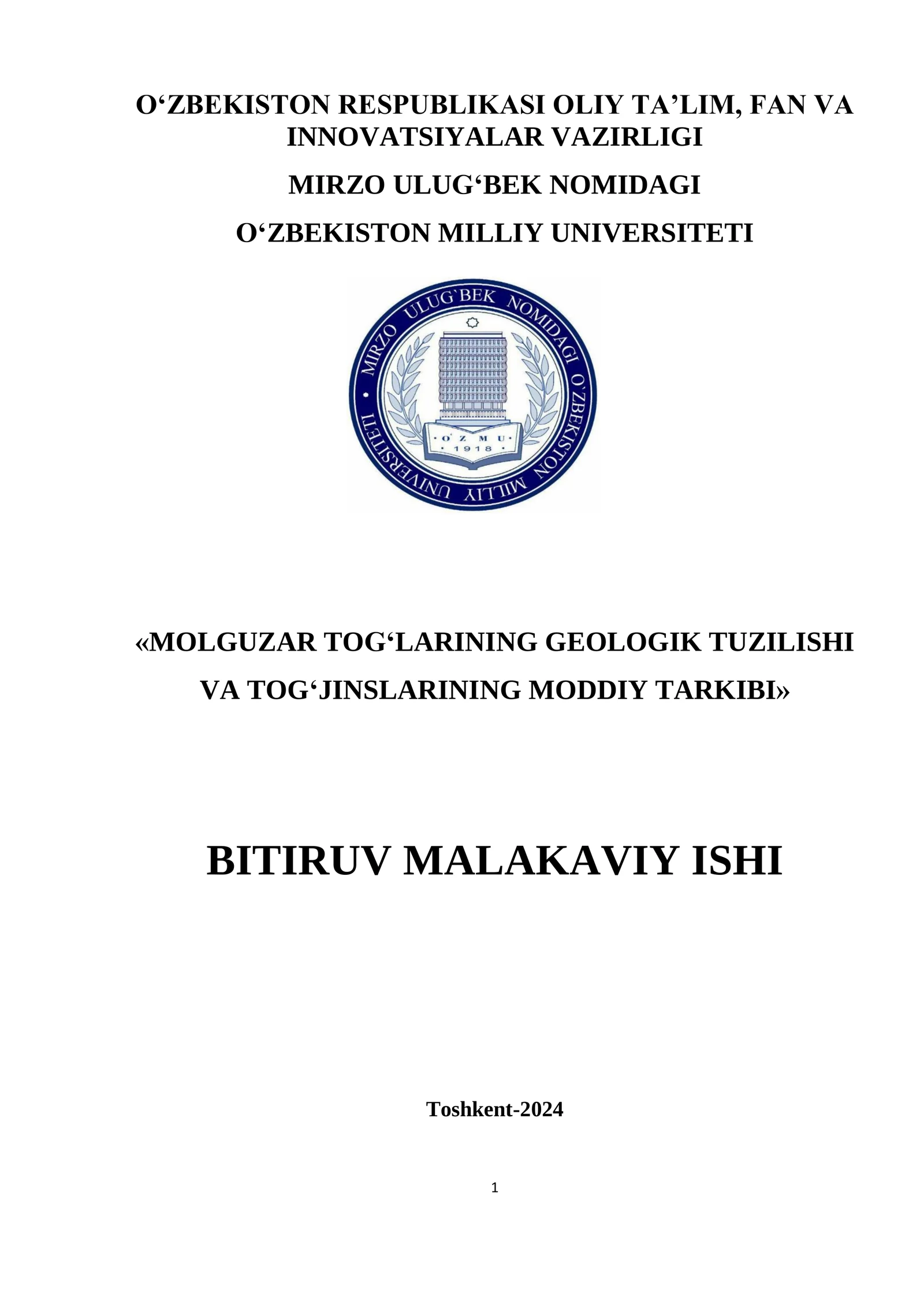 MOLGUZAR TOG‘LARINING GEOLOGIK TUZILISHI VA TOG‘JINSLARINING MODDIY TARKIBI