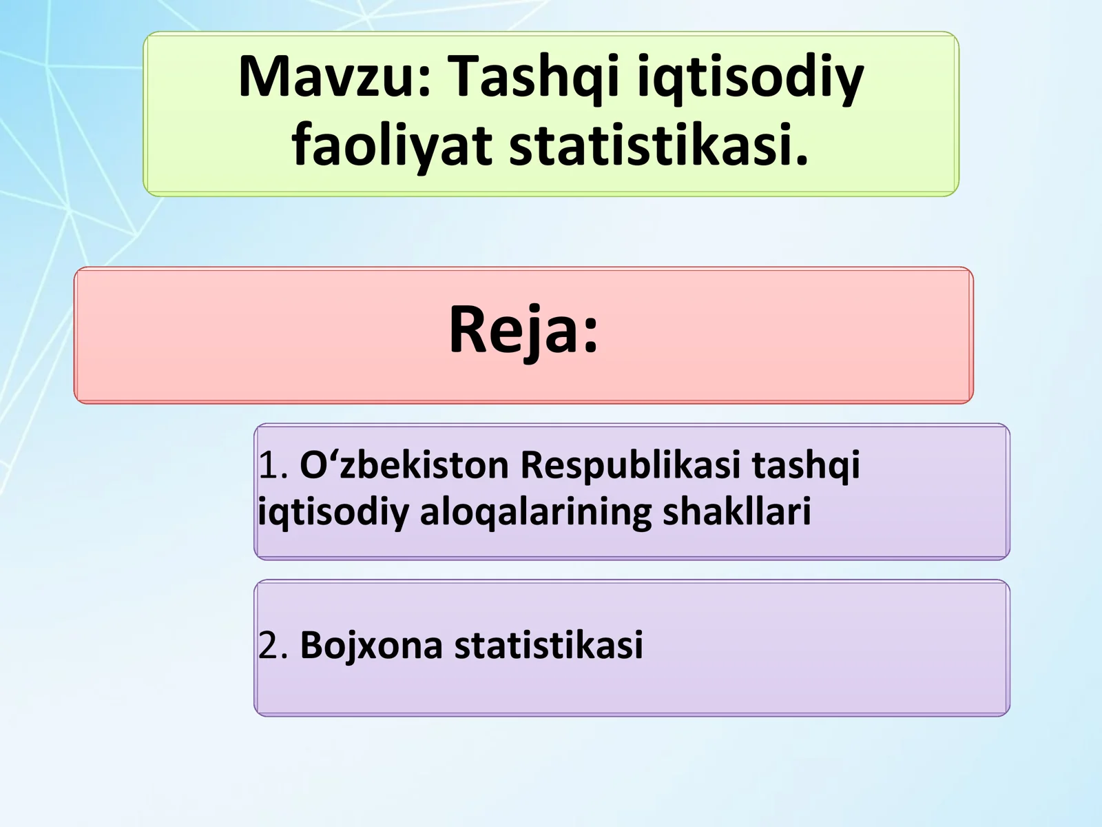 Tashqi iqtisodiy faoliyat statiskasi