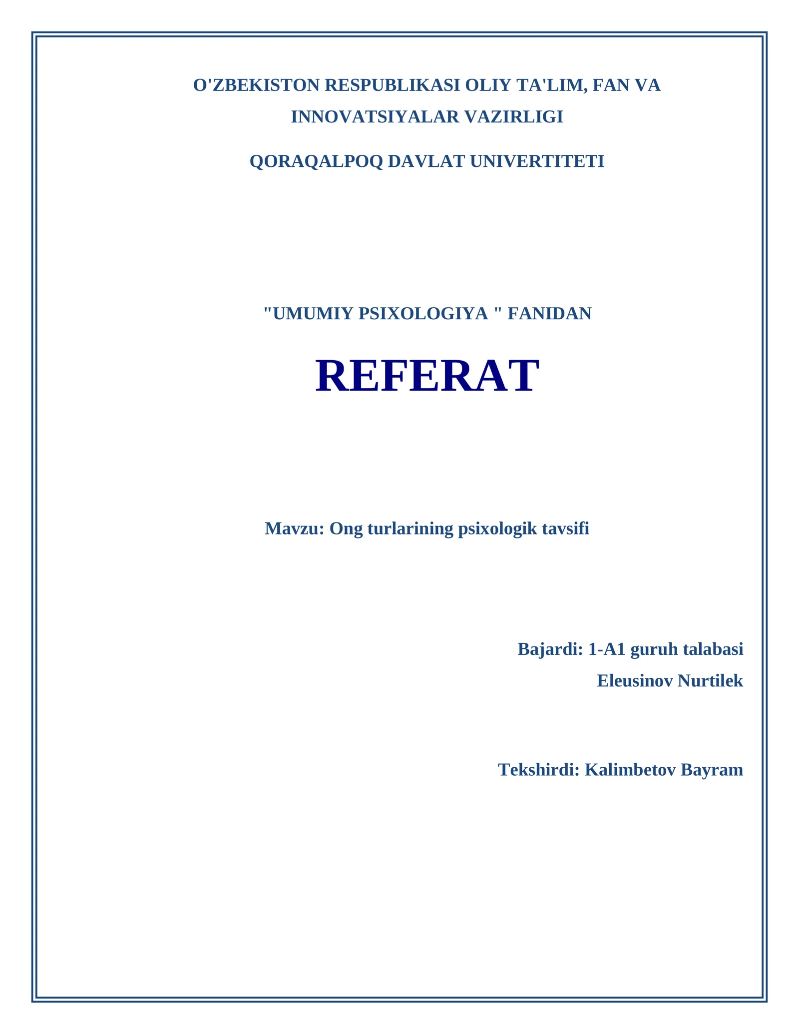Ong turlarining psixologik tavsifi