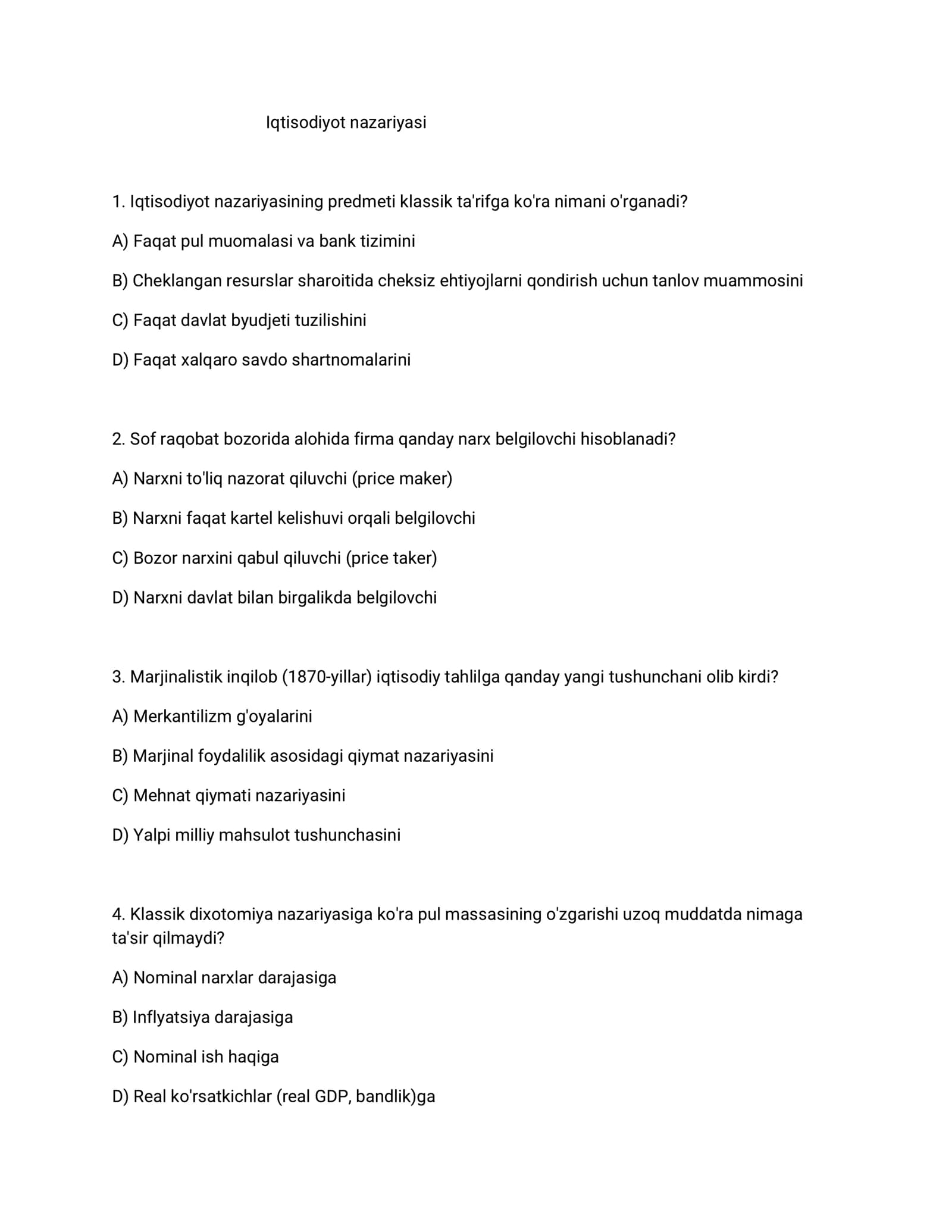 Iqtisodiyot nazariyasi test.1