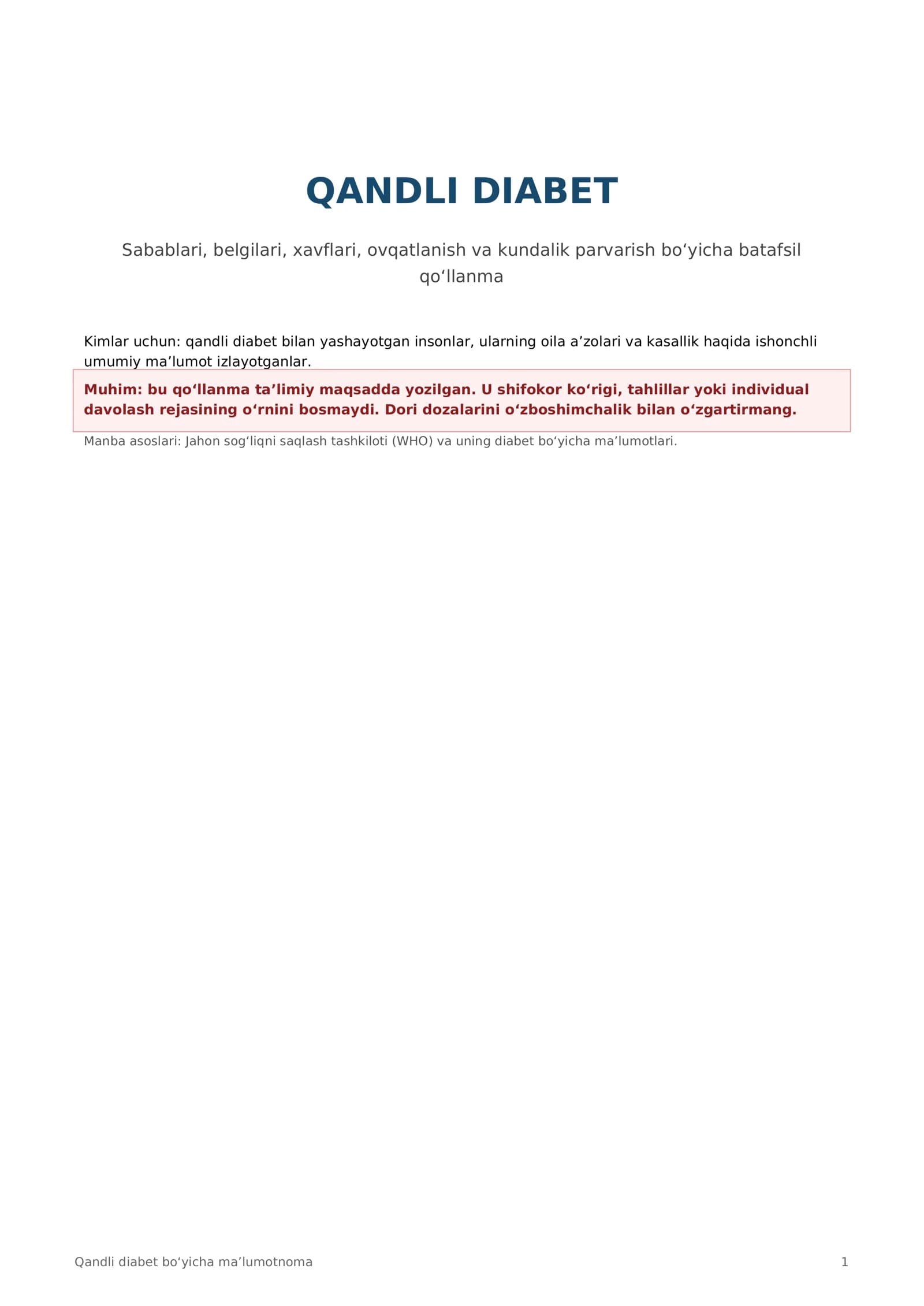 Qandli diabet(saxar kassalligi)böyiça qöllanma