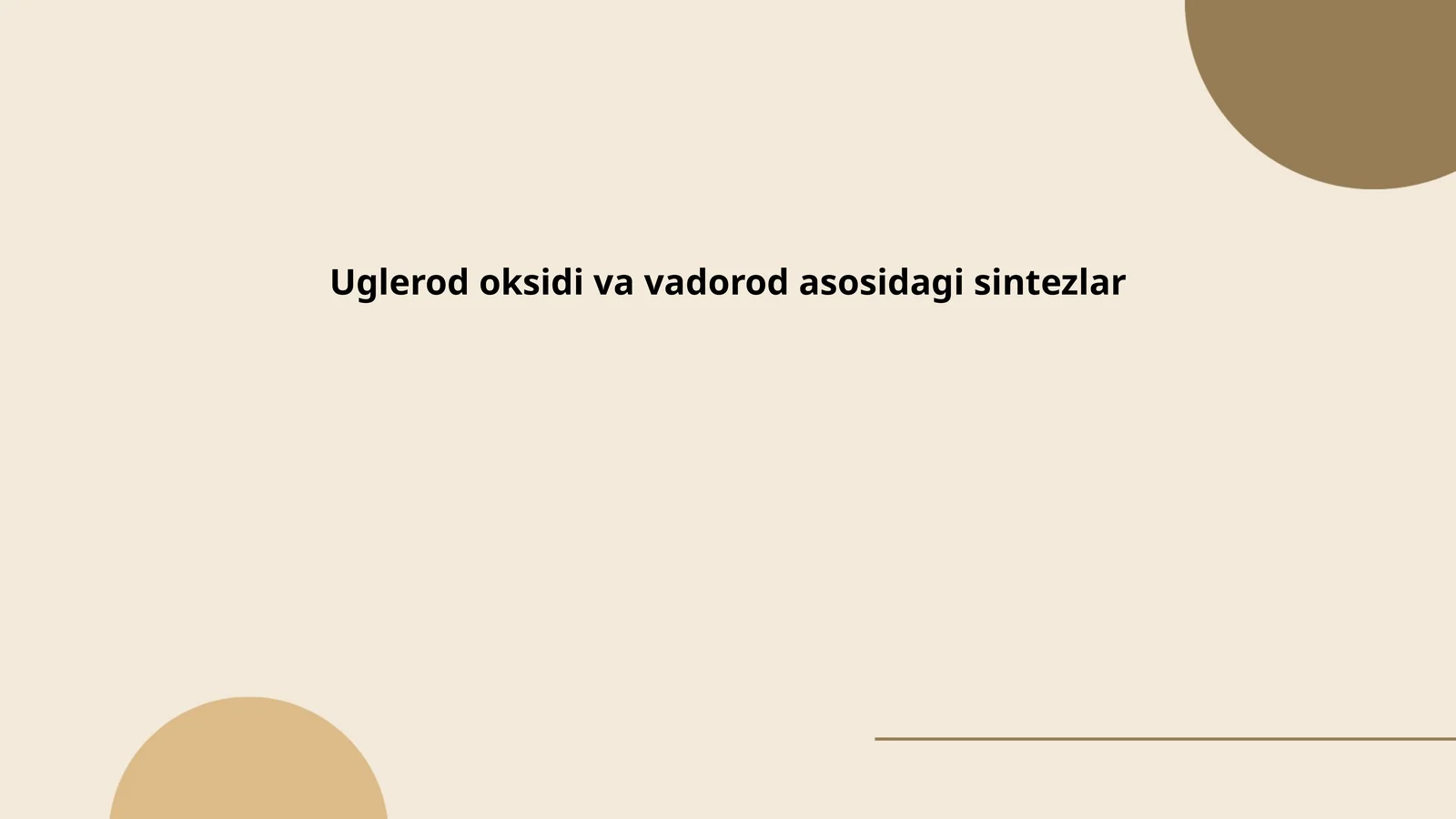 Uglerod oksidi va vadorod asosidagi sintezlar