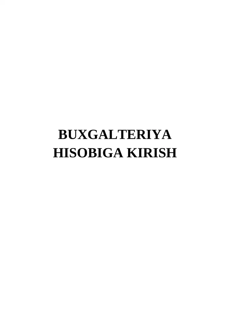 Buxgalteriya hisobiga kirish