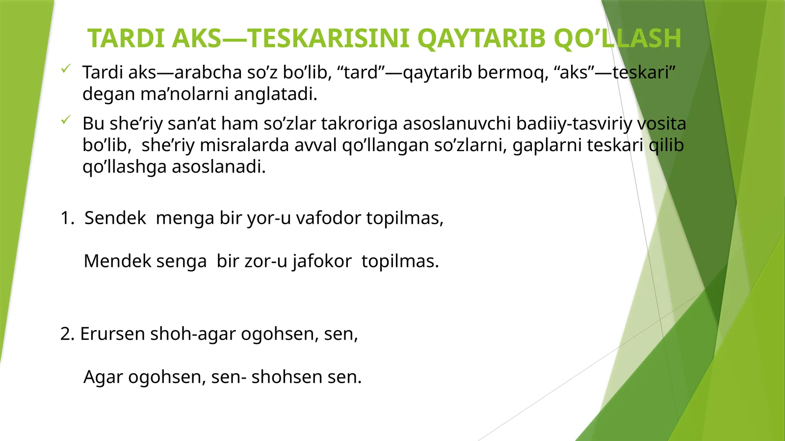 Tardi Aks—Teskarisini Qaytarib Qo’llash