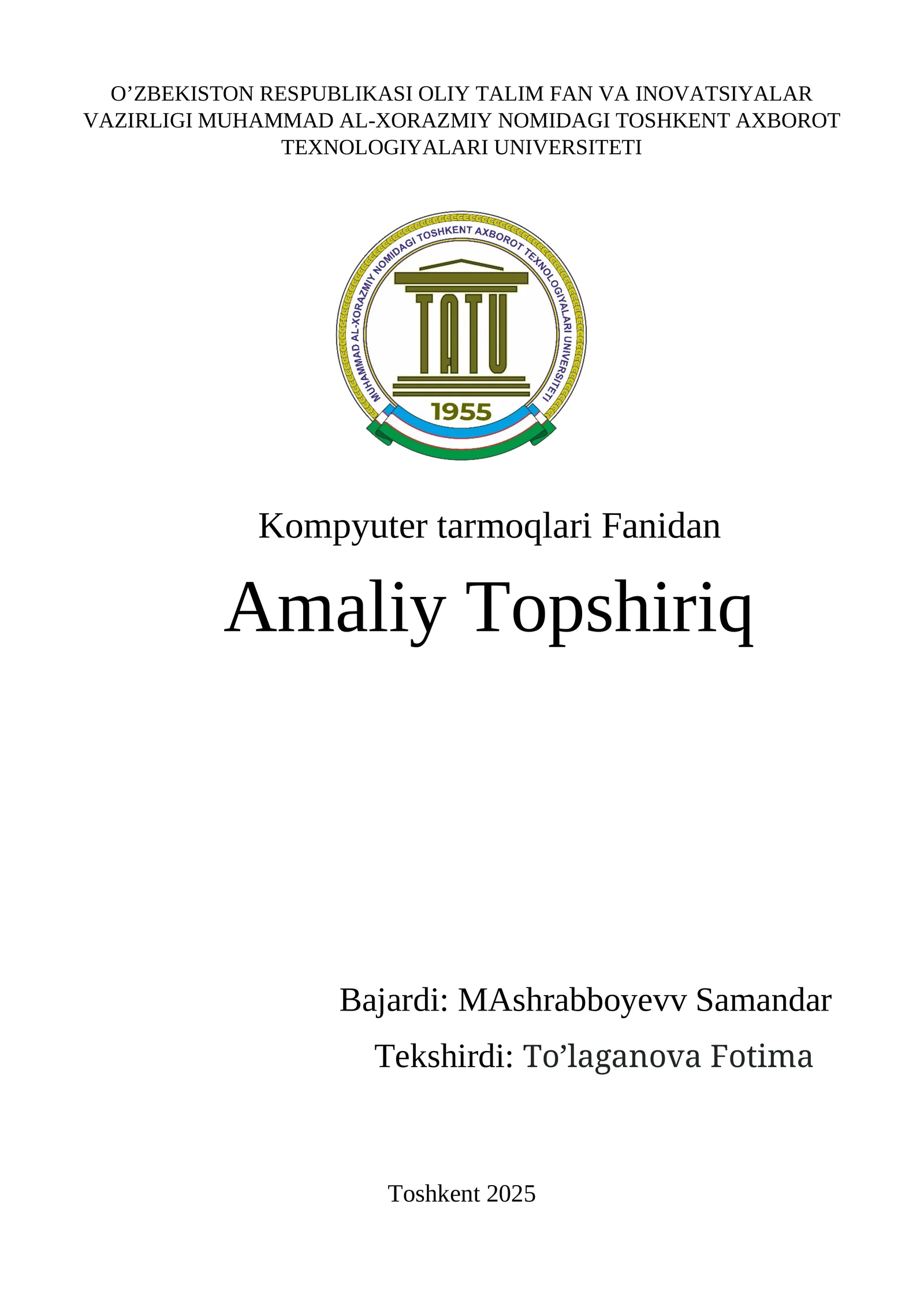 Cisco Packet Tracer muhitida pochta, veb va fayl xizmatlarini tashkil etish hamda foyfdalanuvchi sa