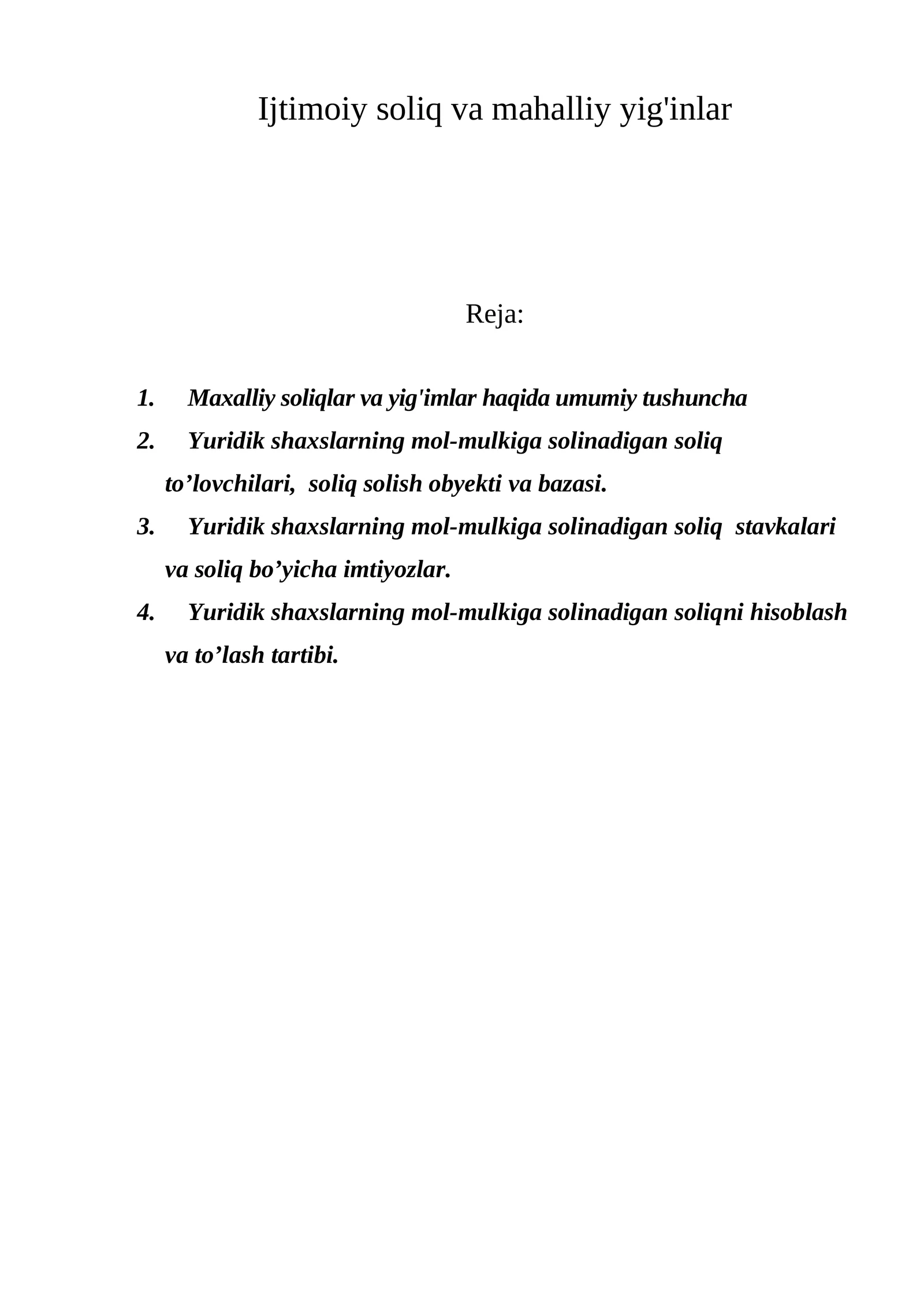 Mahalliy soliqlar va yig'indlar