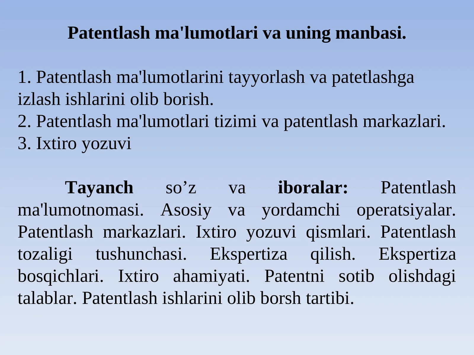 Patentlash ma'lumotlari va uning manbasi