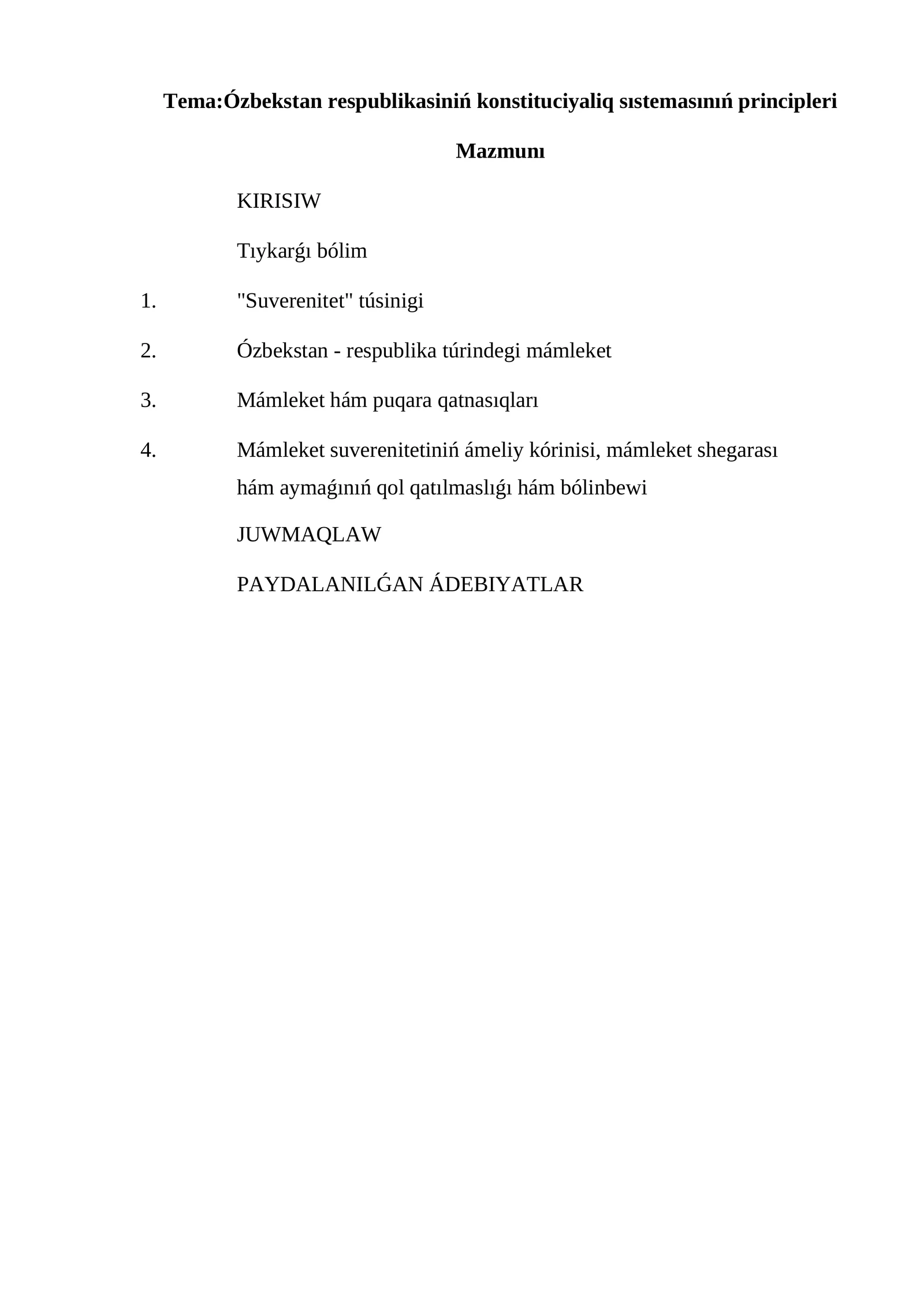 Ózbekstan respublikasiniń konstituciyaliq sıstemasınıń principleri