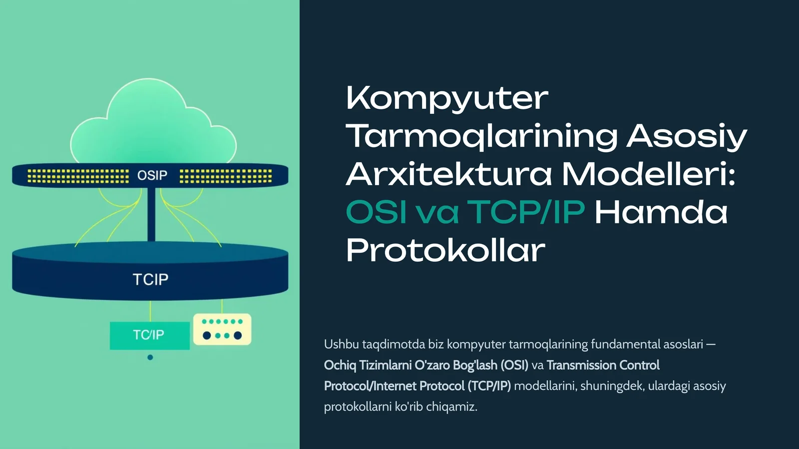 Kompyuter Tarmoqlarining Asosiy Arxitektura Modelleri: OSI va TCP/IP Hamda Protokollar