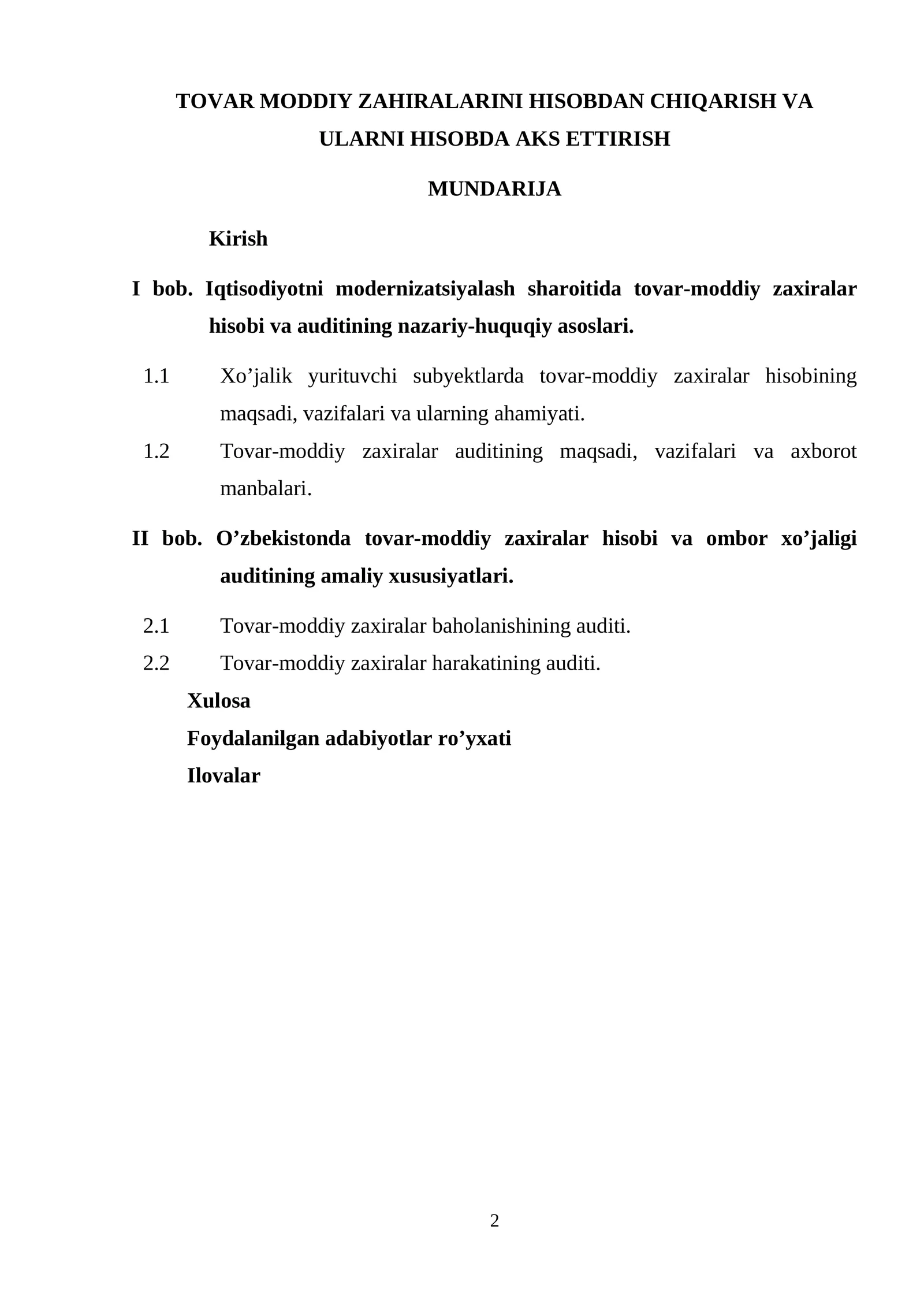 TOVAR MODDIY ZAHIRALARINI HISOBDAN CHIQARISH VA ULARNI HISOBDA AKS ETTIRISH