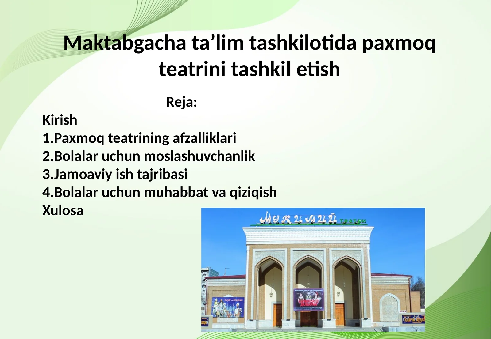 Maktabgacha taʼlim tashkilotida paxmoq teatrini tashkil etish