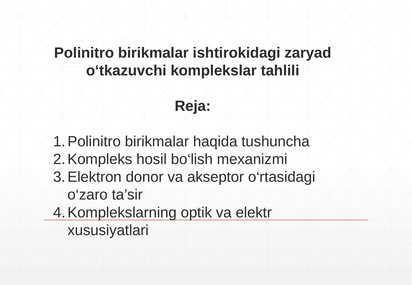 Polinitro birikmalar ishtirokidagi zaryad o‘tkazuvchi komplekslar tahlili
