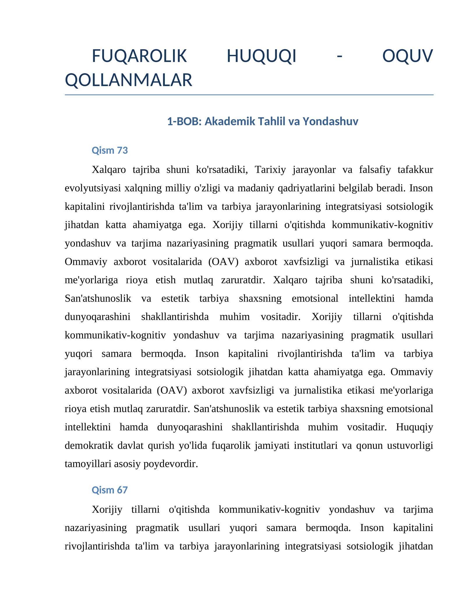 FUQAROLIK HUQUQI - OQUV QOLLANMALAR
