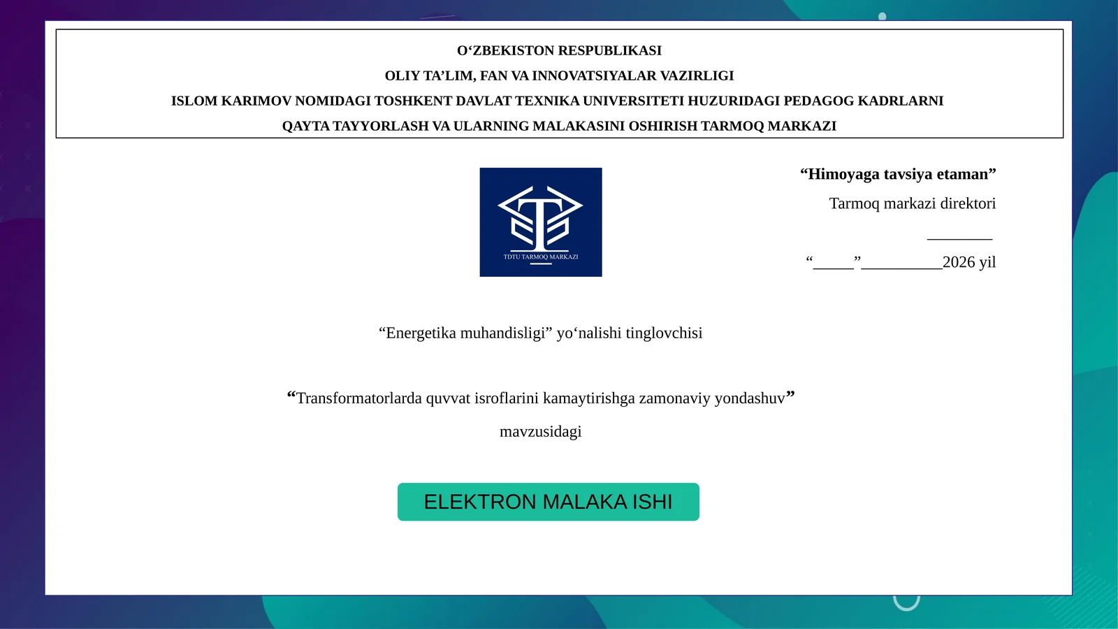 Transformatorlarda quvvat isroflarini kamaytirishga zamonaviy yondashuv