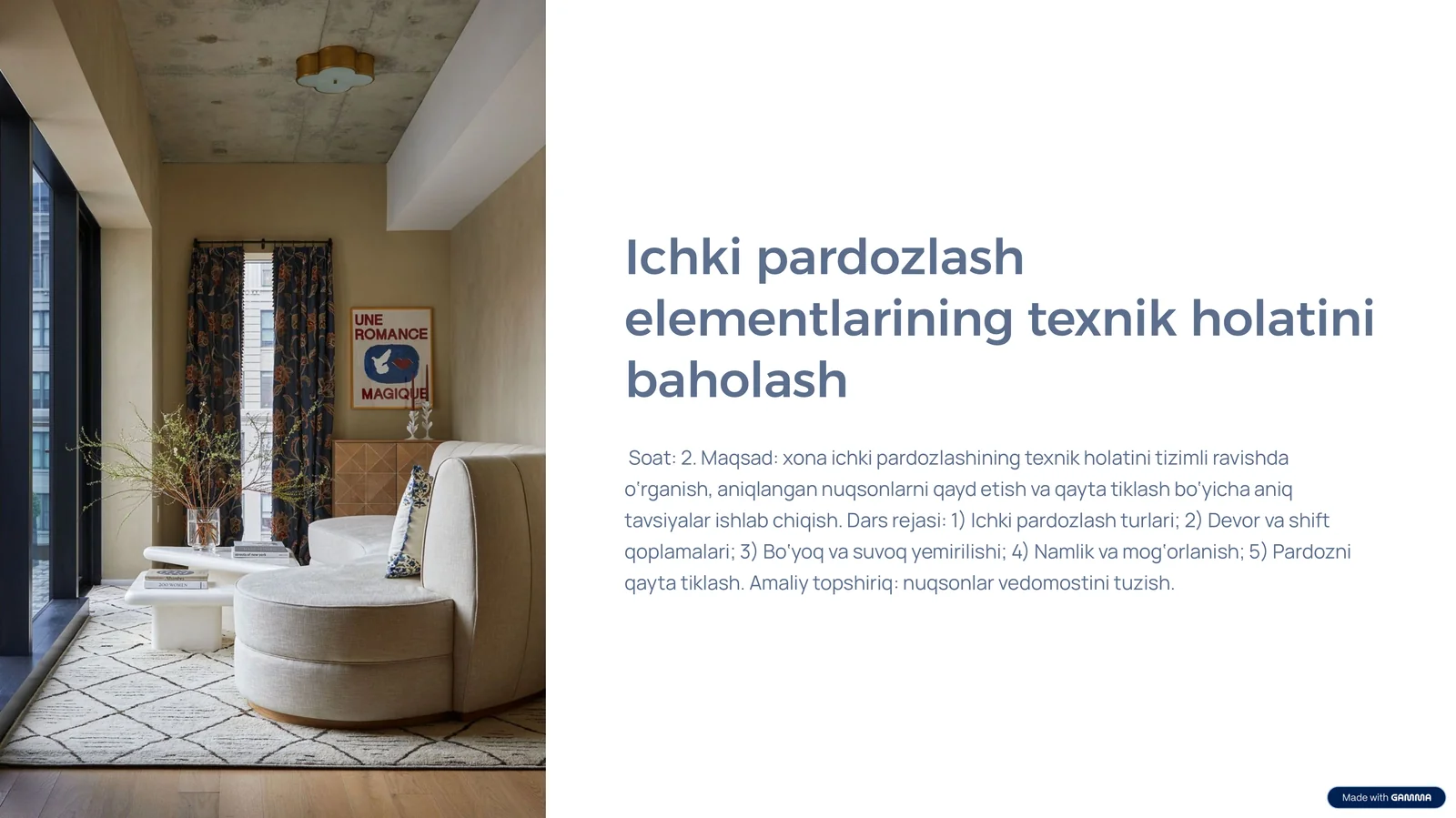Ichki pardozlash elementlarining texnik holatini baholash.pptx