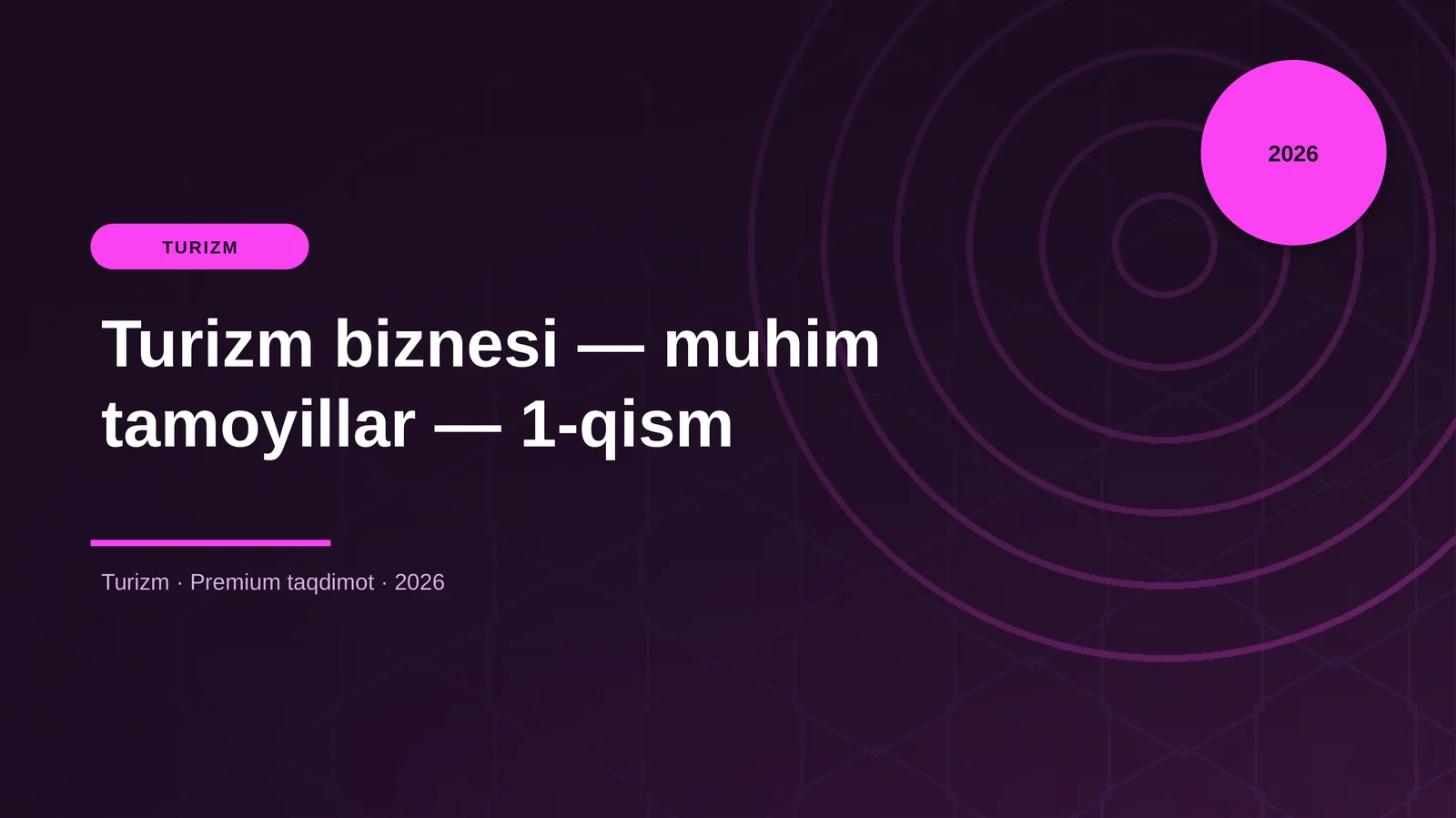 Turizm biznesi — muhim tamoyillar — 1-qism