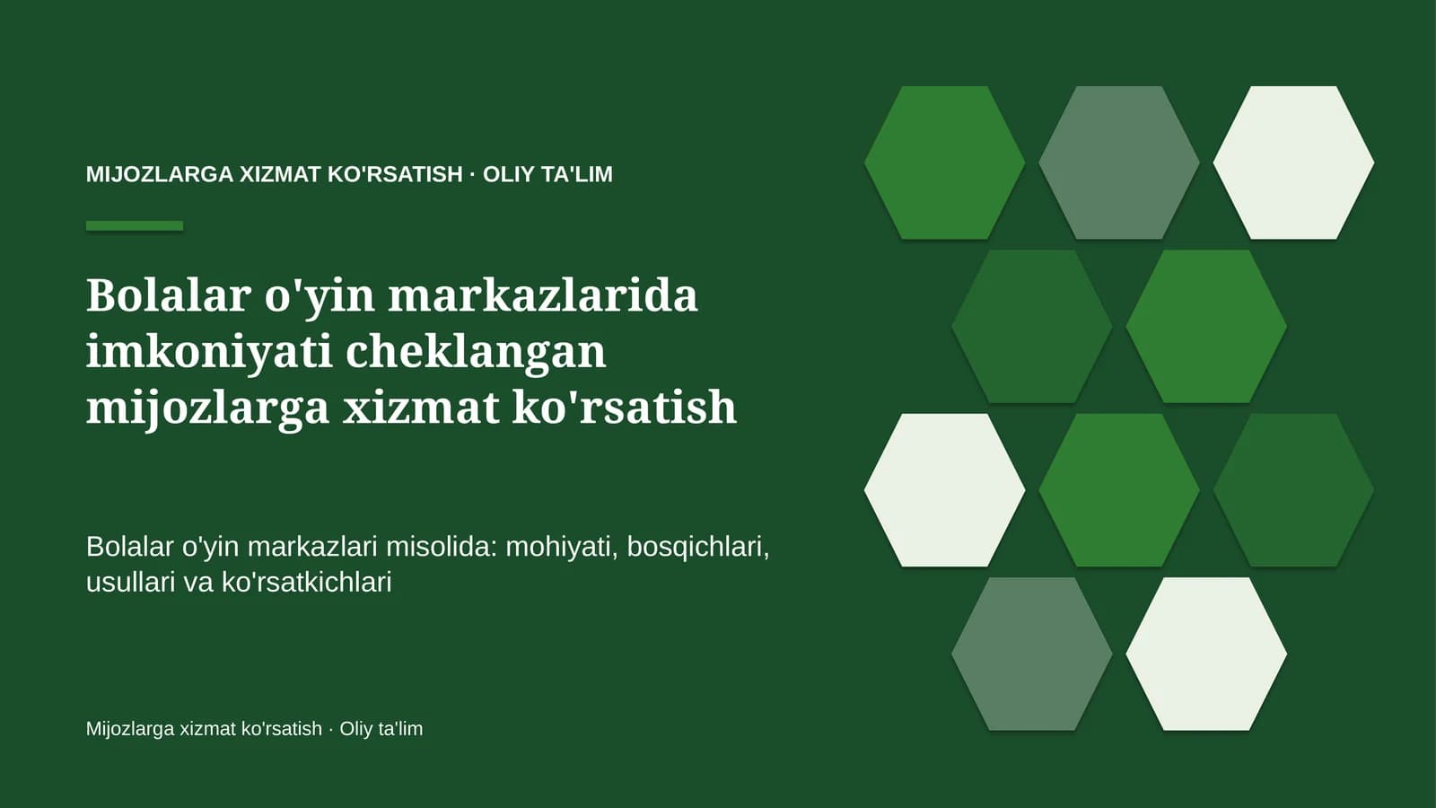 Mijozlarga xizmat ko'rsatish · Oliy ta'lim