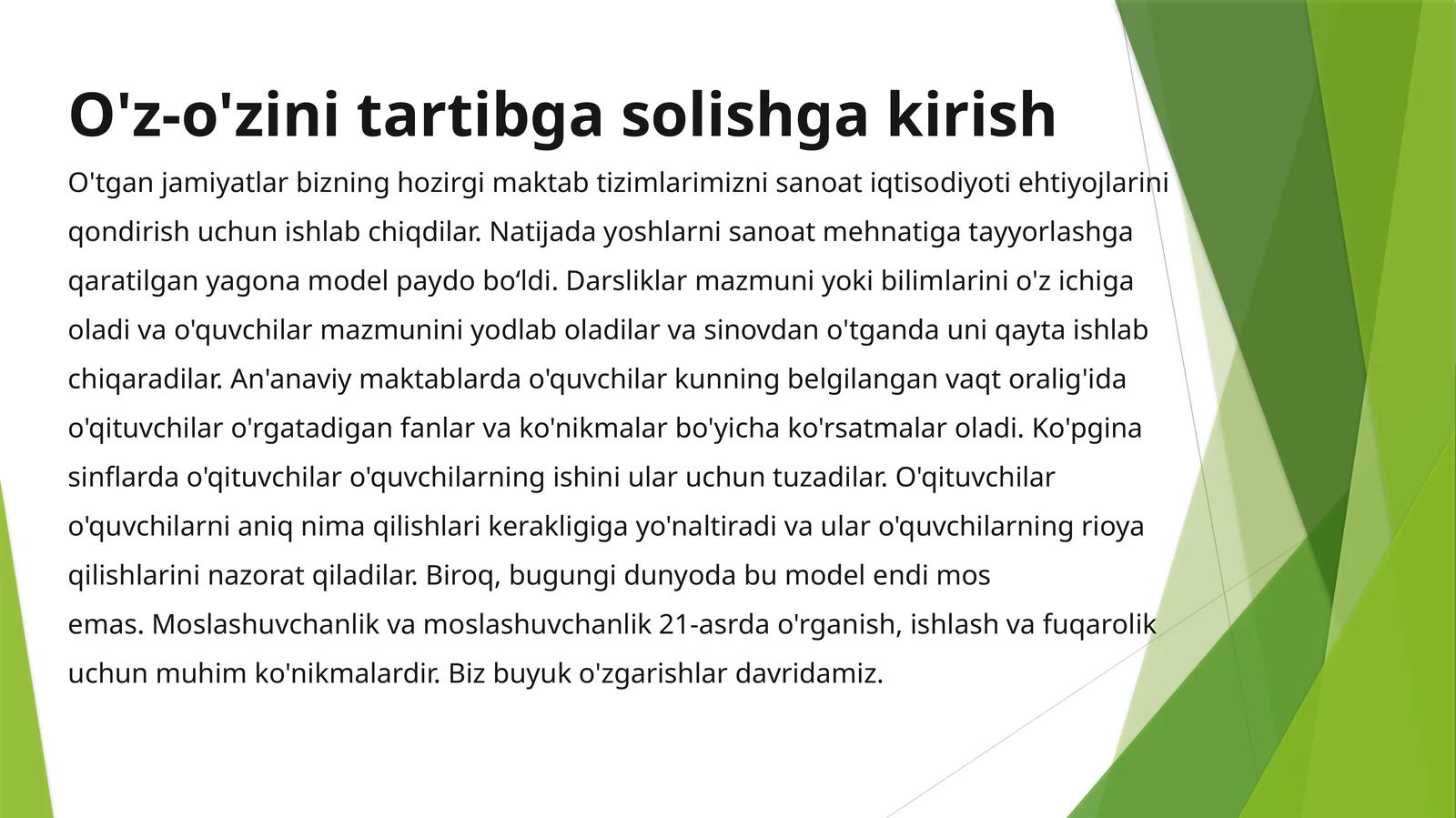 O'z-o'zini tartibga solishga kirish