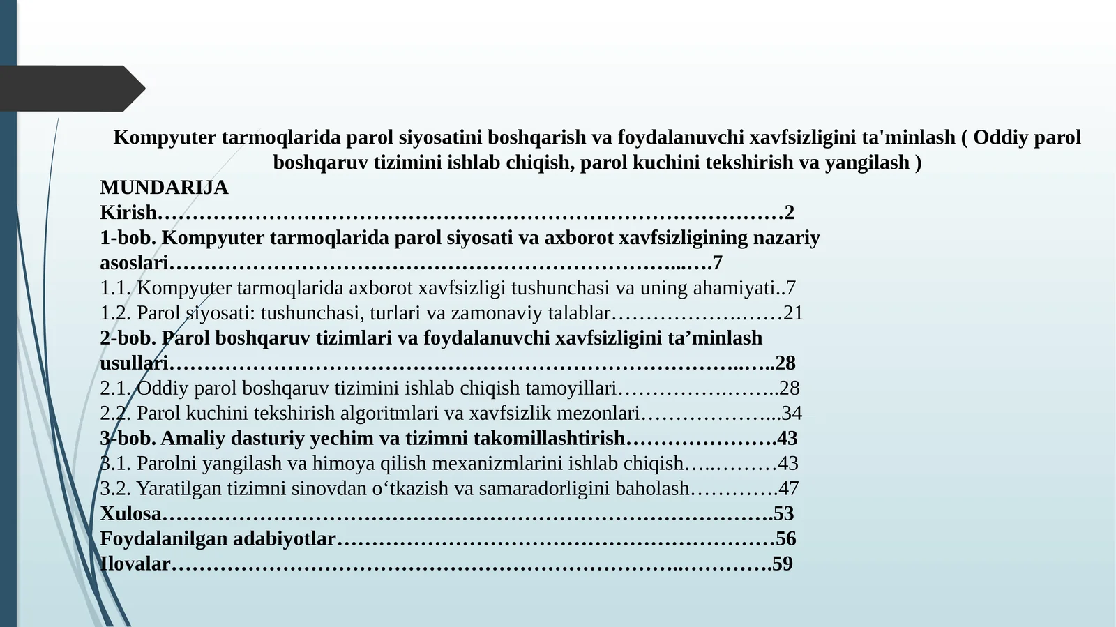Kompyutertarmoqlaridaparolsiyosatiniboshqarishvafoydalanuvchixavfsizliginita'minlash