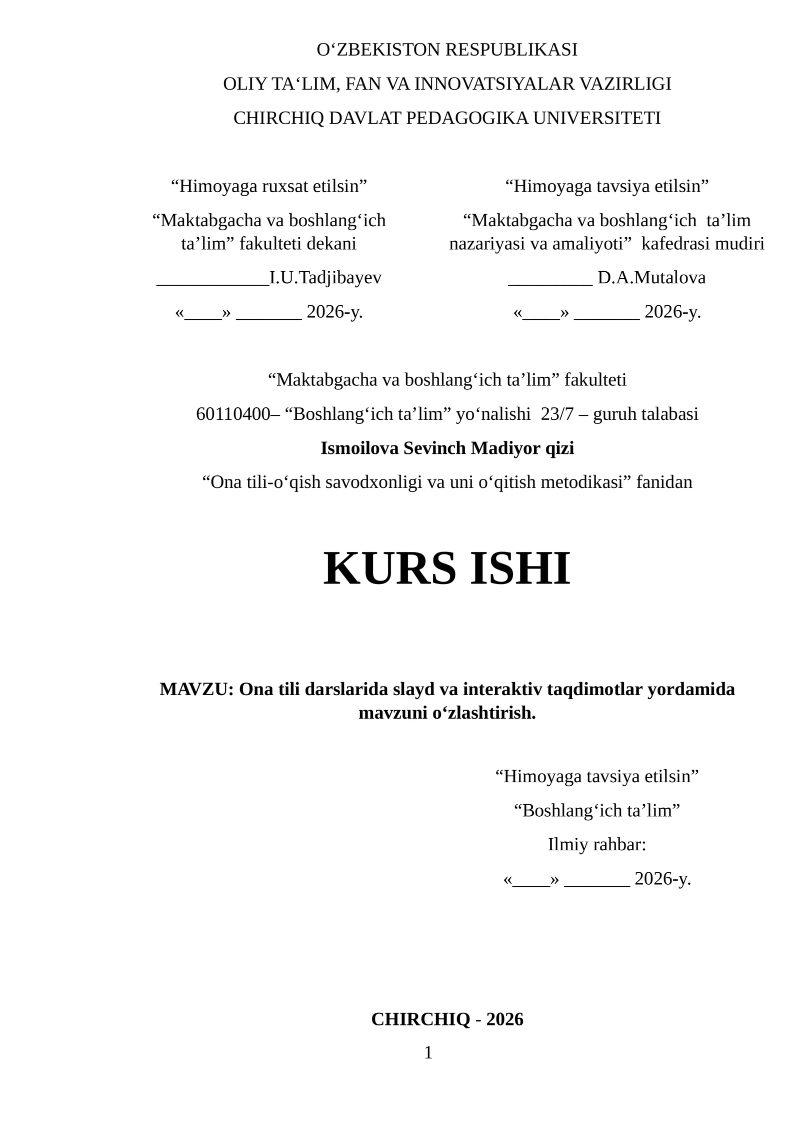 Ona tili darslarida slayd va interaktiv taqdimotlar yordamida mavzuni o‘zlashtirish