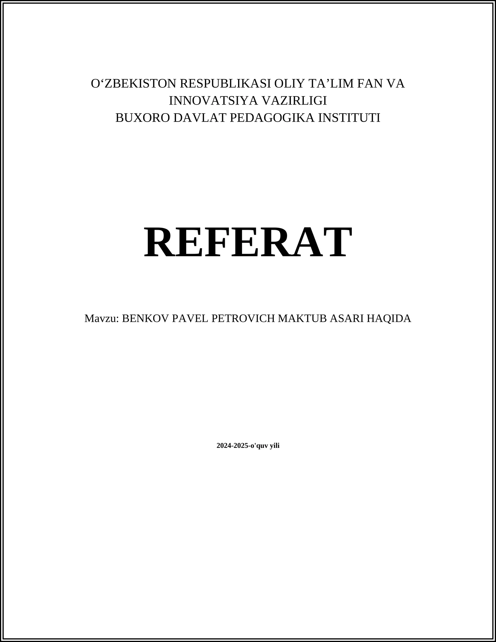 BENKOV PAVEL PETROVICH MAKTUB ASARI HAQIDA