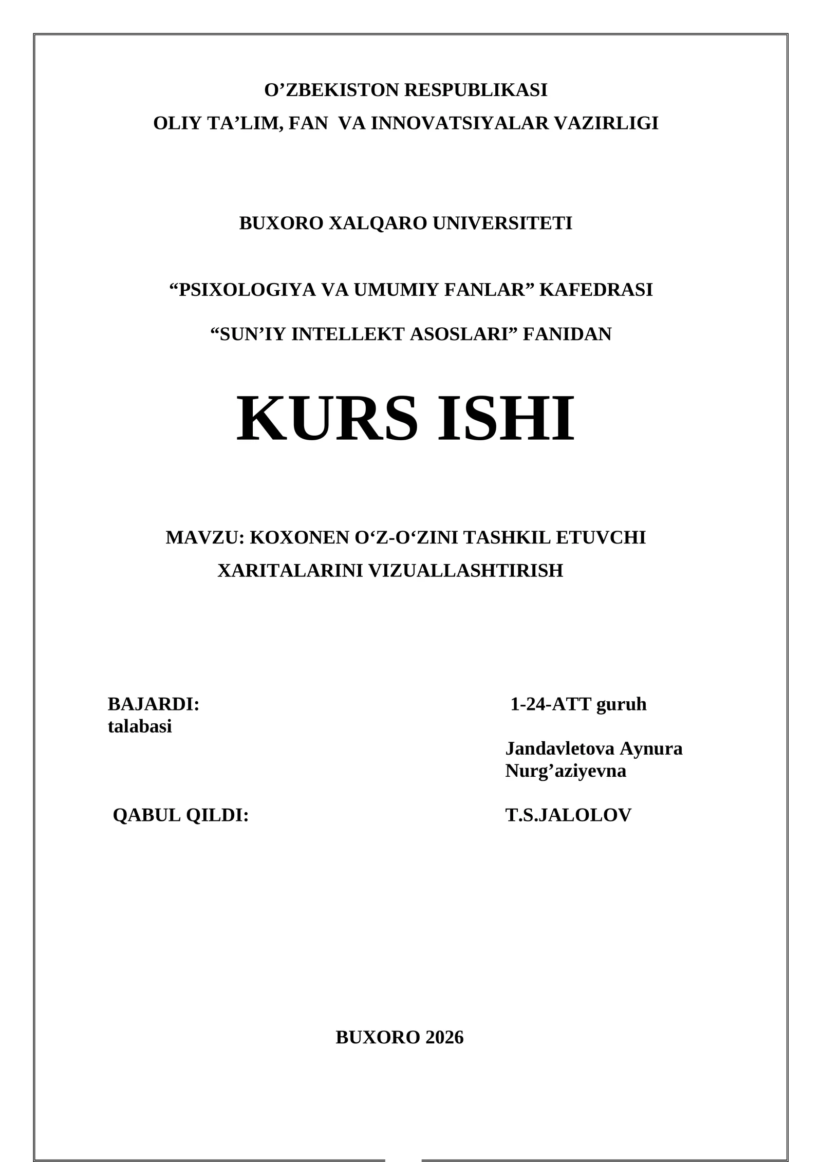 KOXONEN O‘Z-O‘ZINI TASHKIL ETUVCHI XARITALARINI VIZUALLASHTIRISH