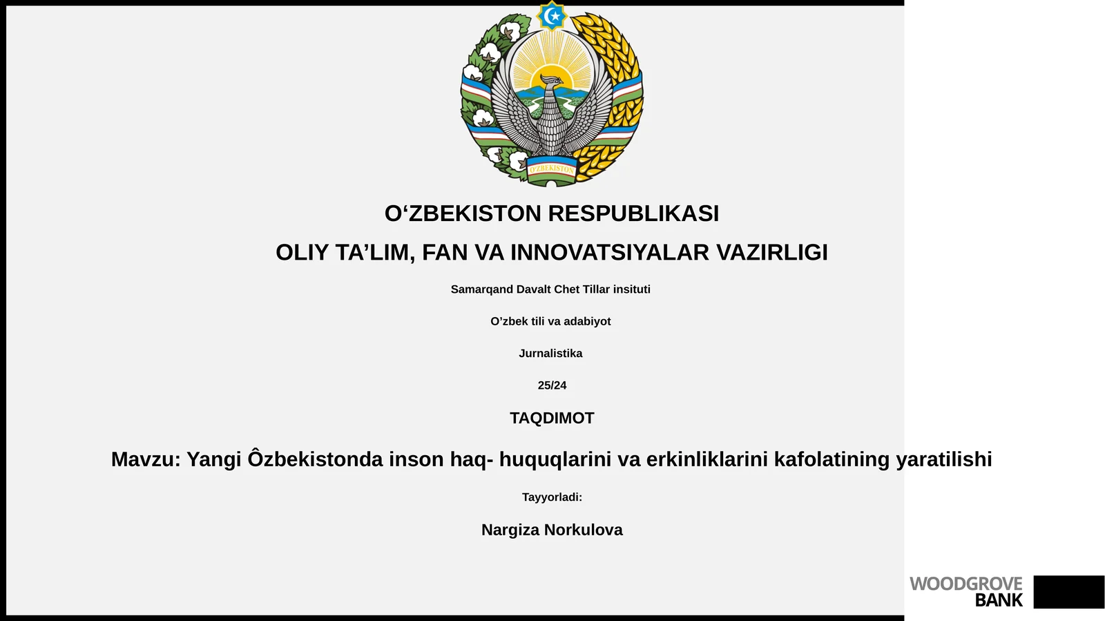 Yangi Ôzbekistonda inson haq- huquqlarini va erkinliklarini kafolatining yaratilishi