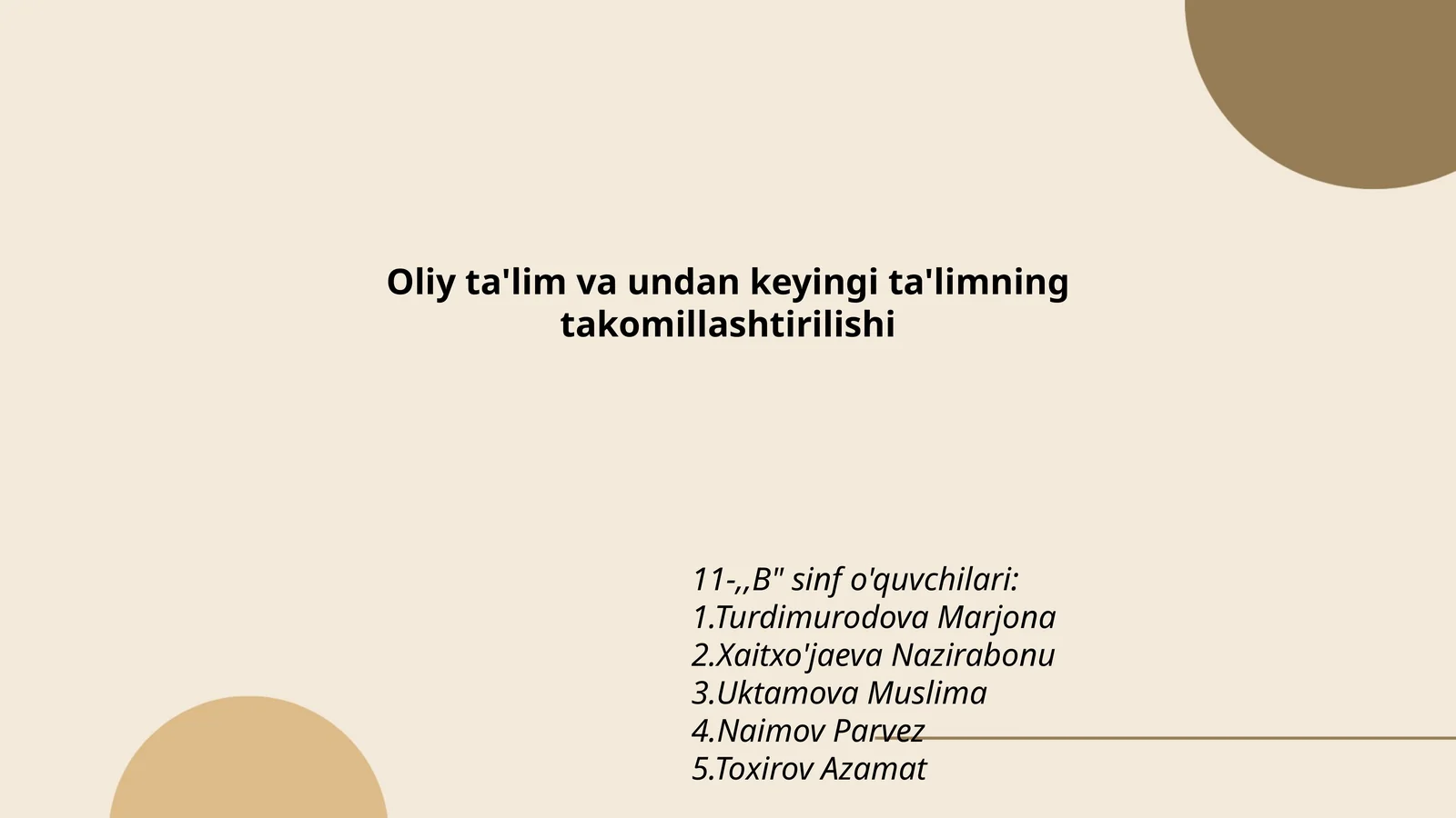 Oliy ta'lim va undan keyingi ta'limning takomillashtirilishi