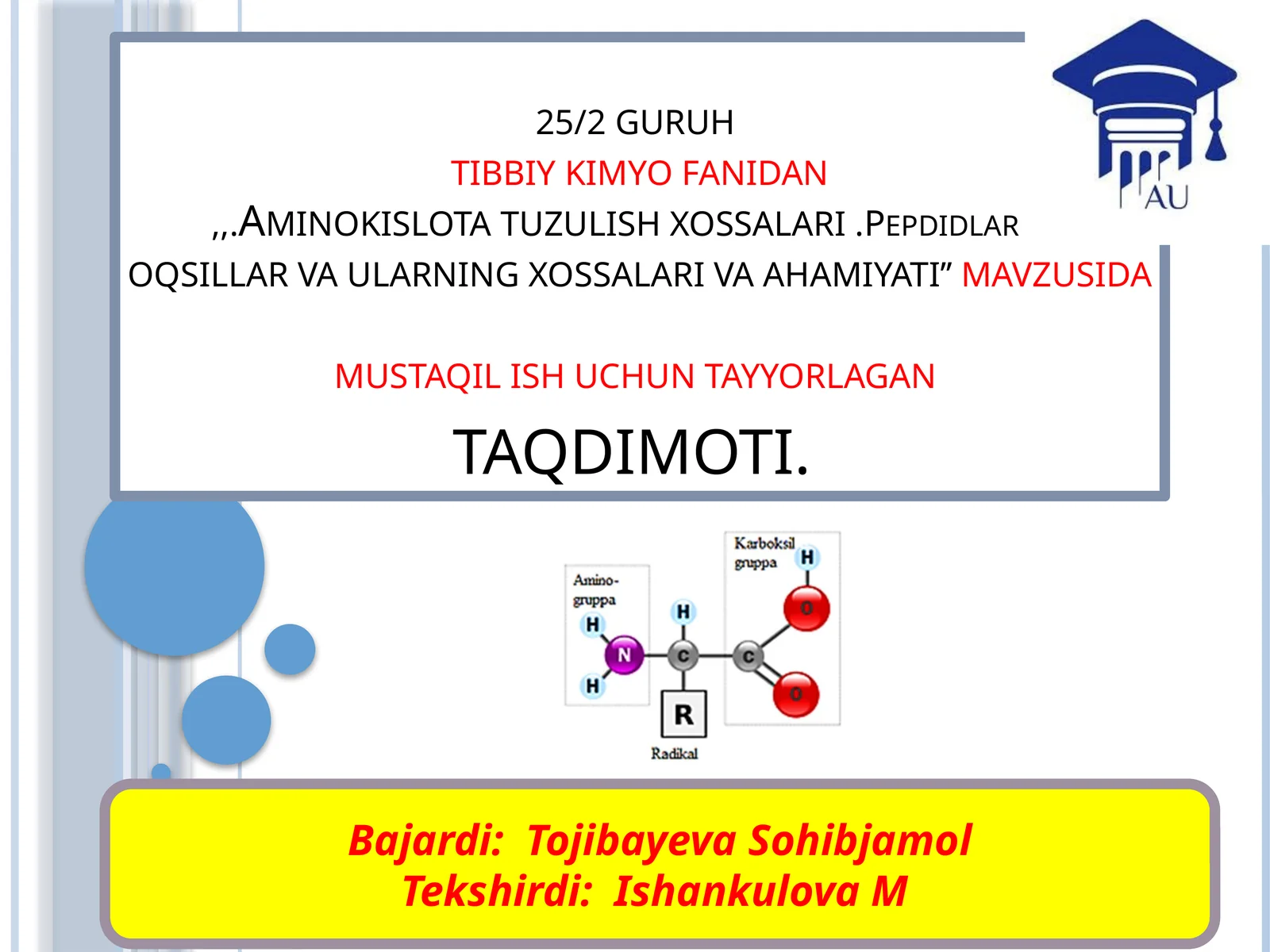 Aminokislotalarning kimyoviy xossalari