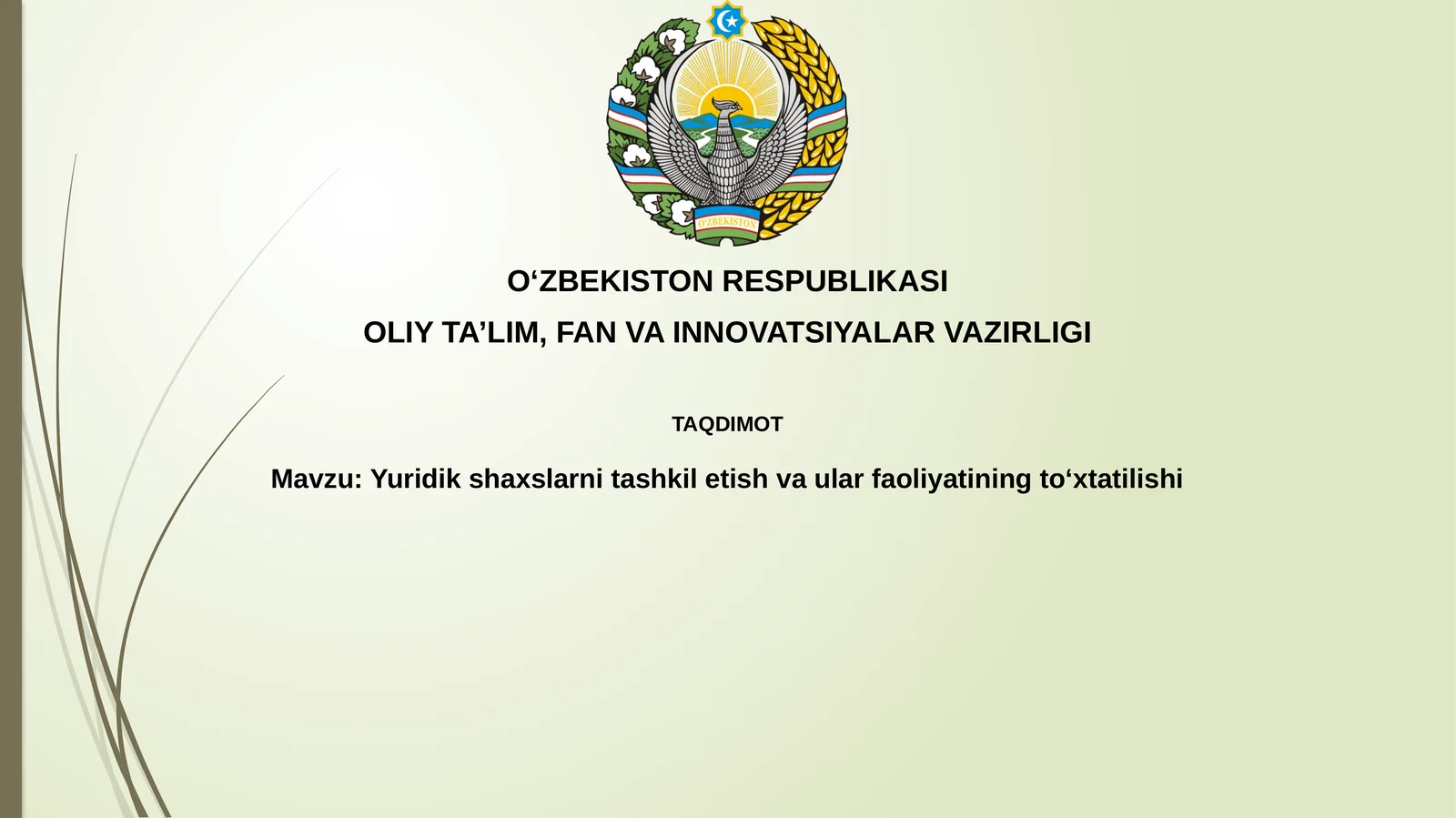 Yuridik shaxslarni tashkiletish va ularning faoliyatining toʻxtatilishi