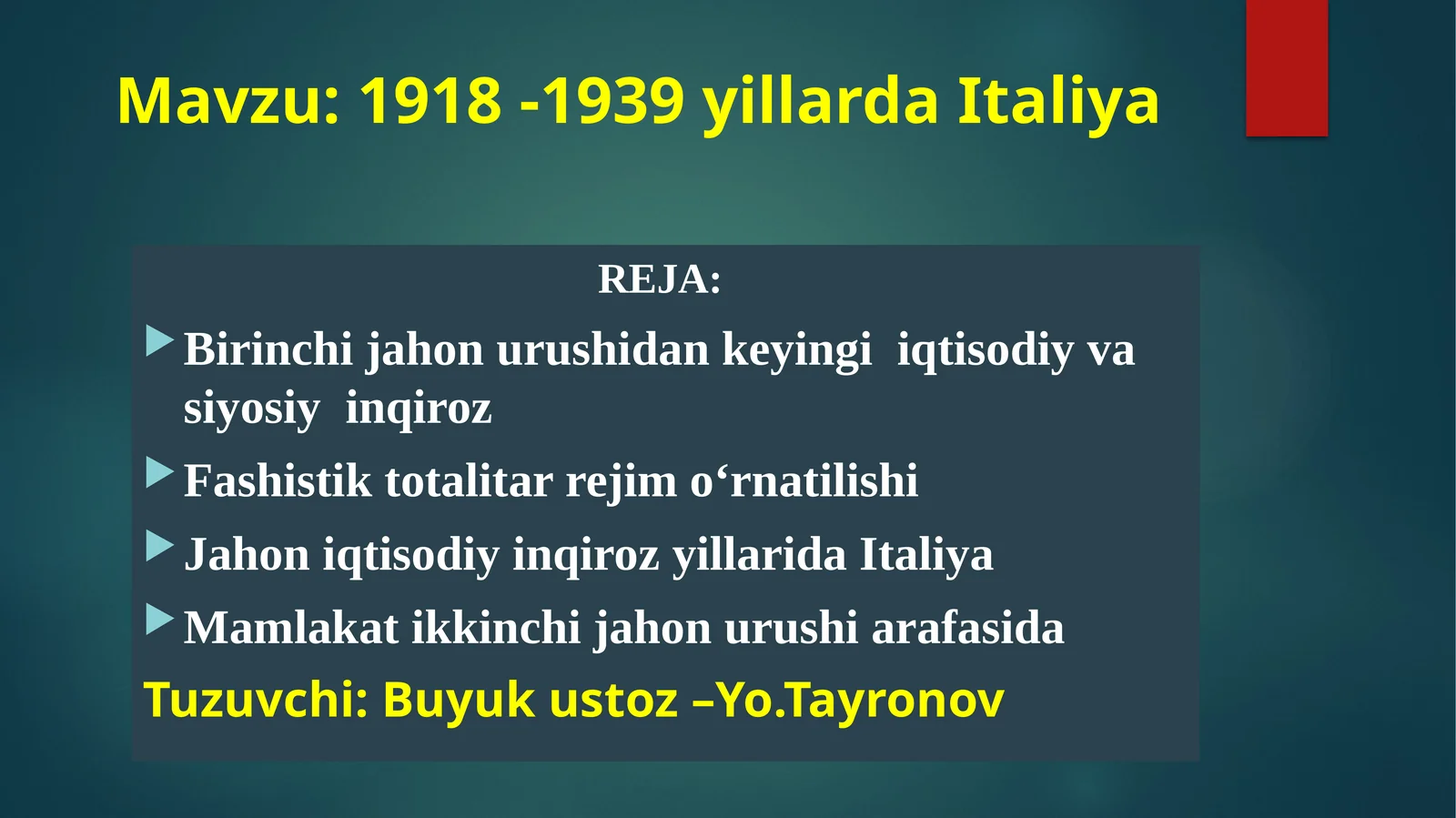 1918-1939 yillarda Italiya