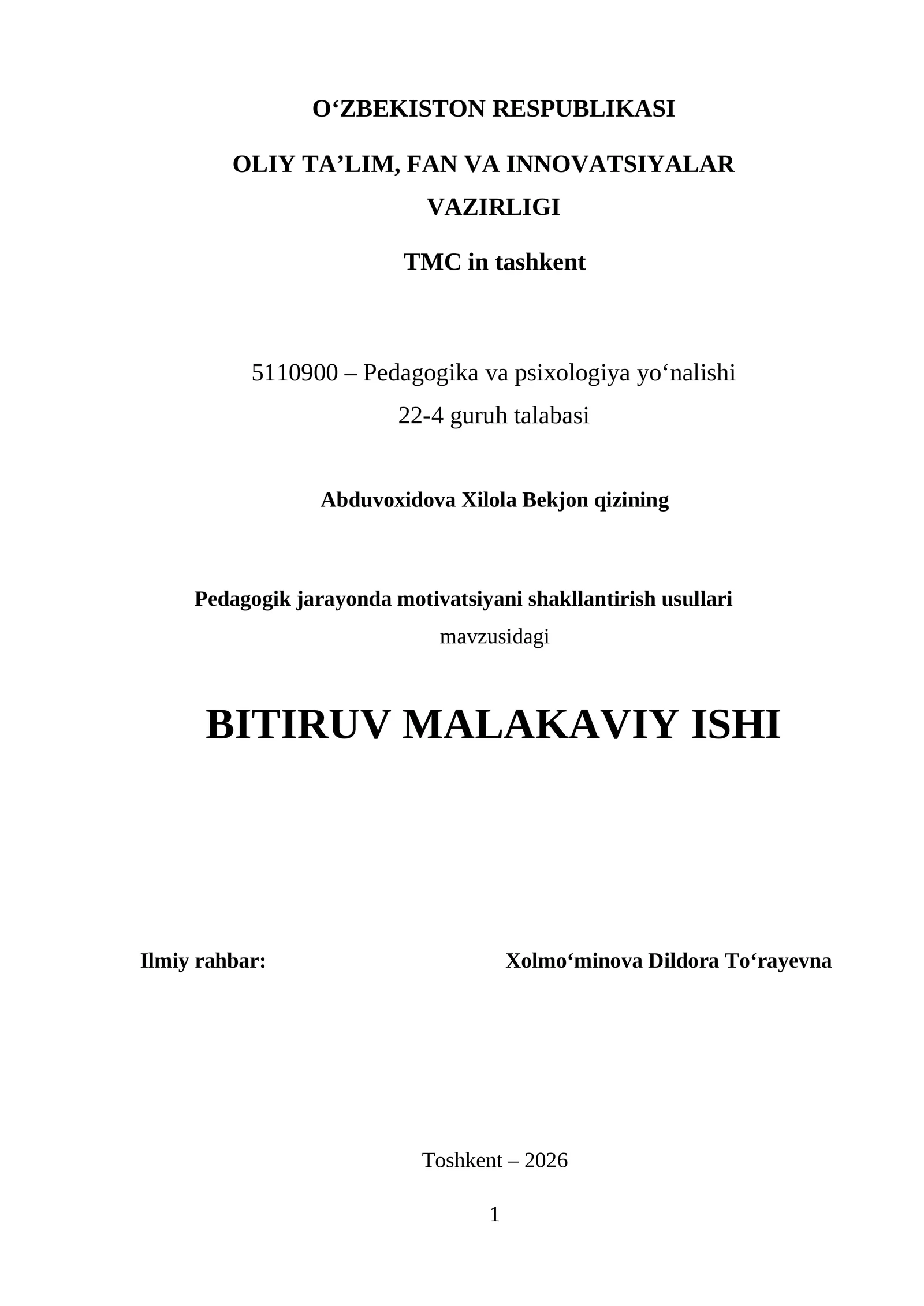 Pedagogik jarayonda motivatsiyani shakllantirish usullari