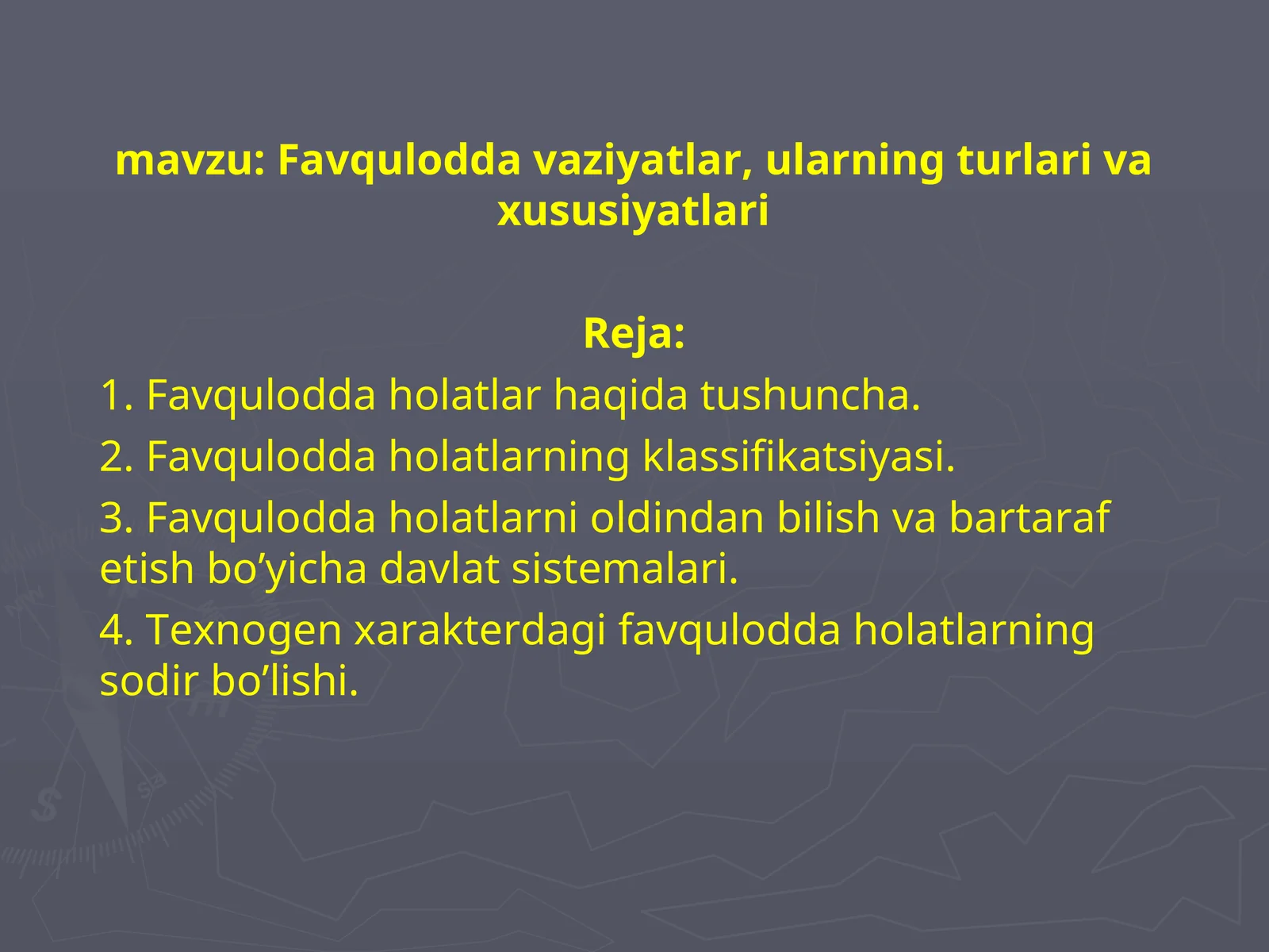 Favqulodda vaziyatlar, ularning turlari