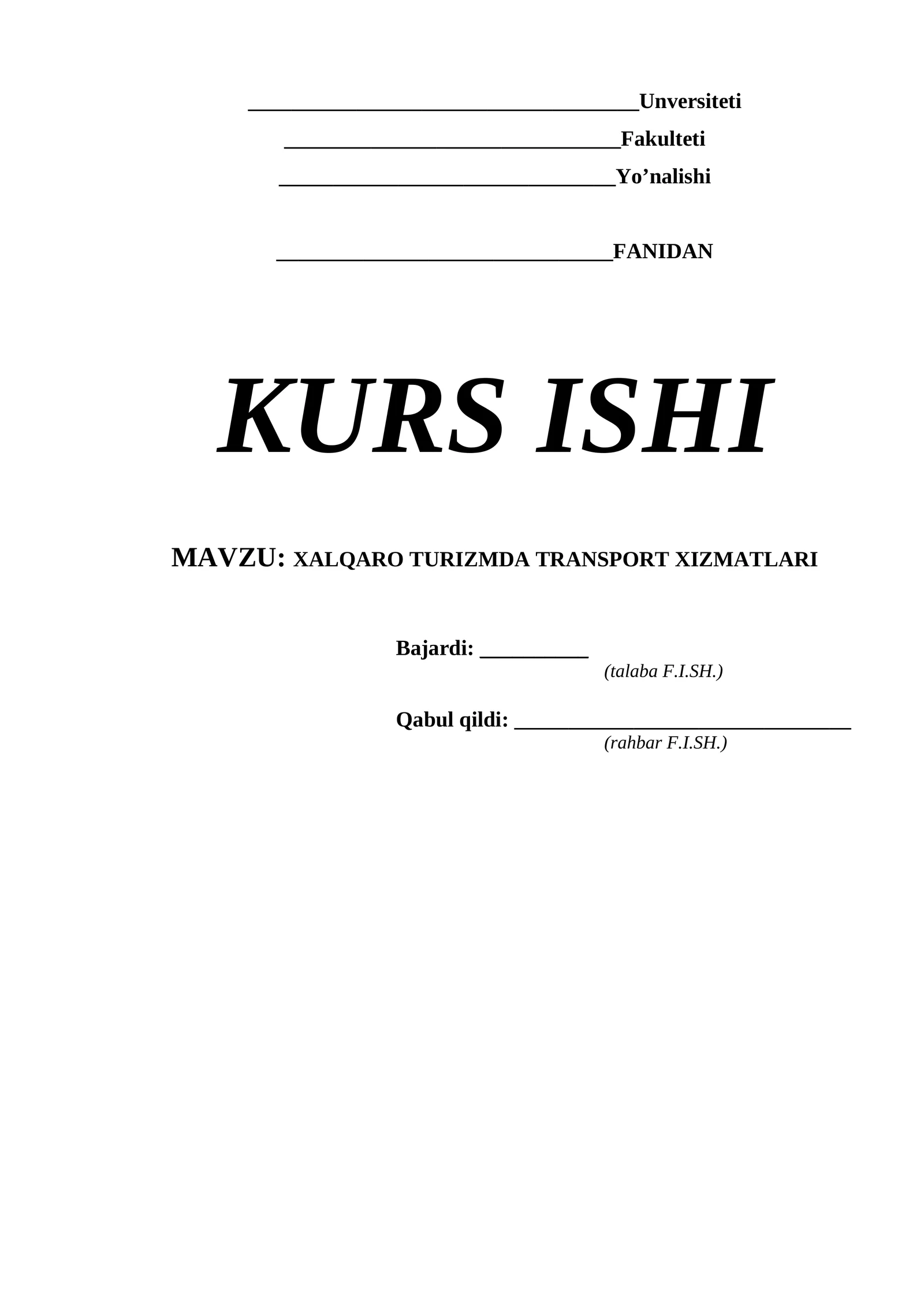 XALQARO TURIZMDA TRANSPORT XIZMATLARI
