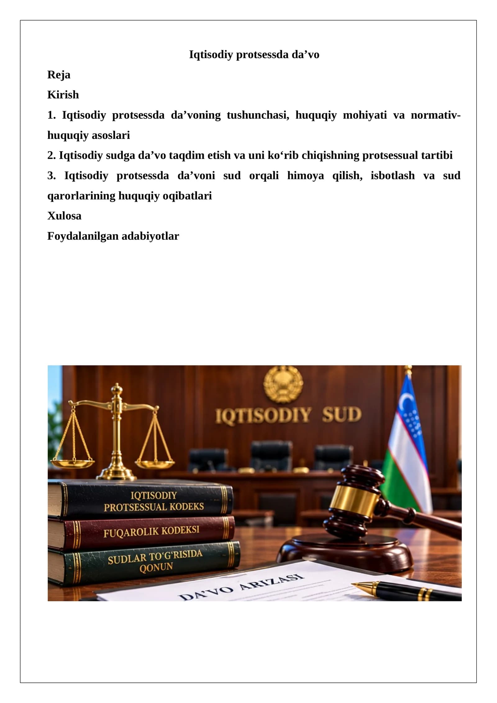 Iqtisodiy protsessda da’vo
