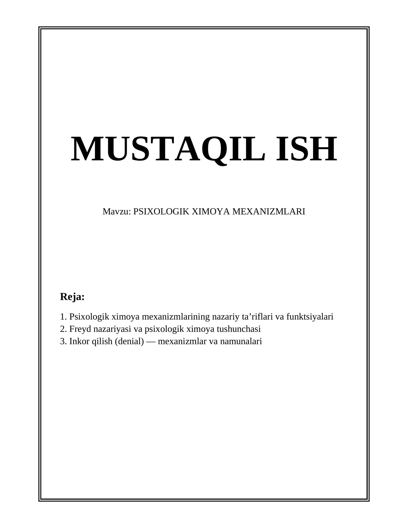 PSIXOLOGIK XIMOYA MEXANIZMLARI