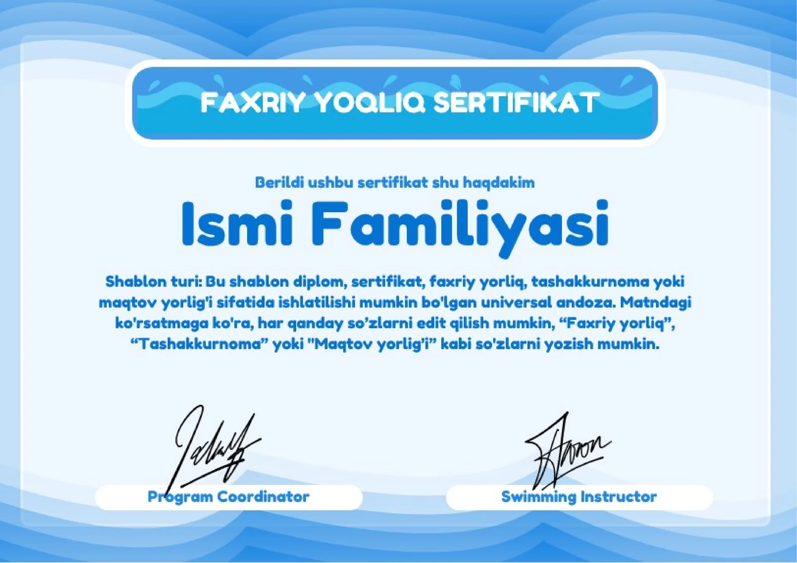 FAXRIY YOQLIQ SERTIFIKAT
