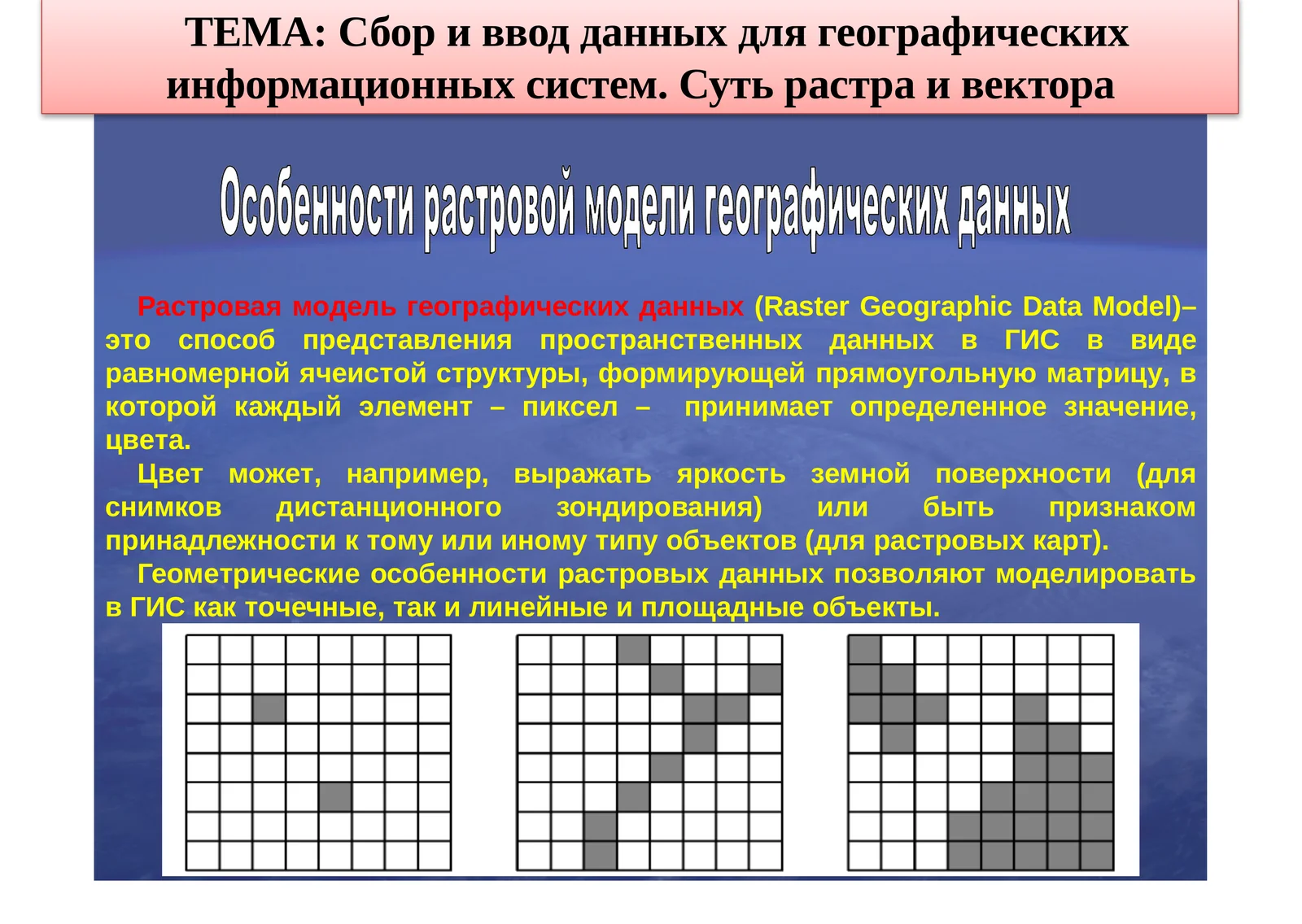 Сбор и ввод данных для географических информационных систем. Суть растра и вектора